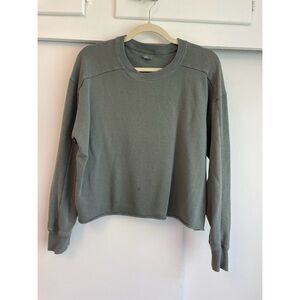 Aerie Crop Cutoff Crew Neck Sweatshirt in Sage Green Size L